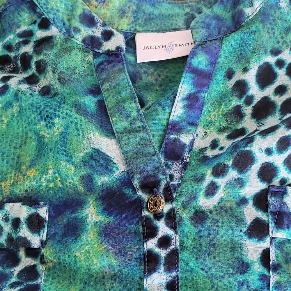 Animal print green and blue blouse - Picture 2 of 4